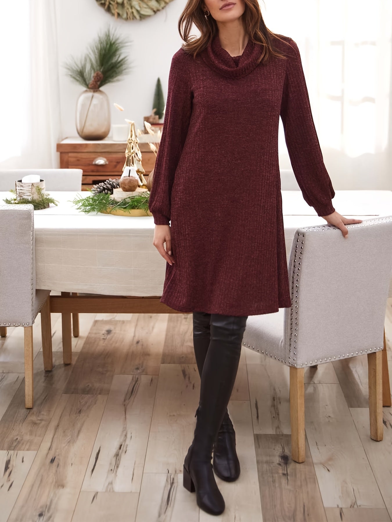 Ribbed Long Sleeve Turtleneck Dress