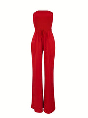 Shirred Tube Jumpsuit Off Shoulder Wide Leg Women's Clothing