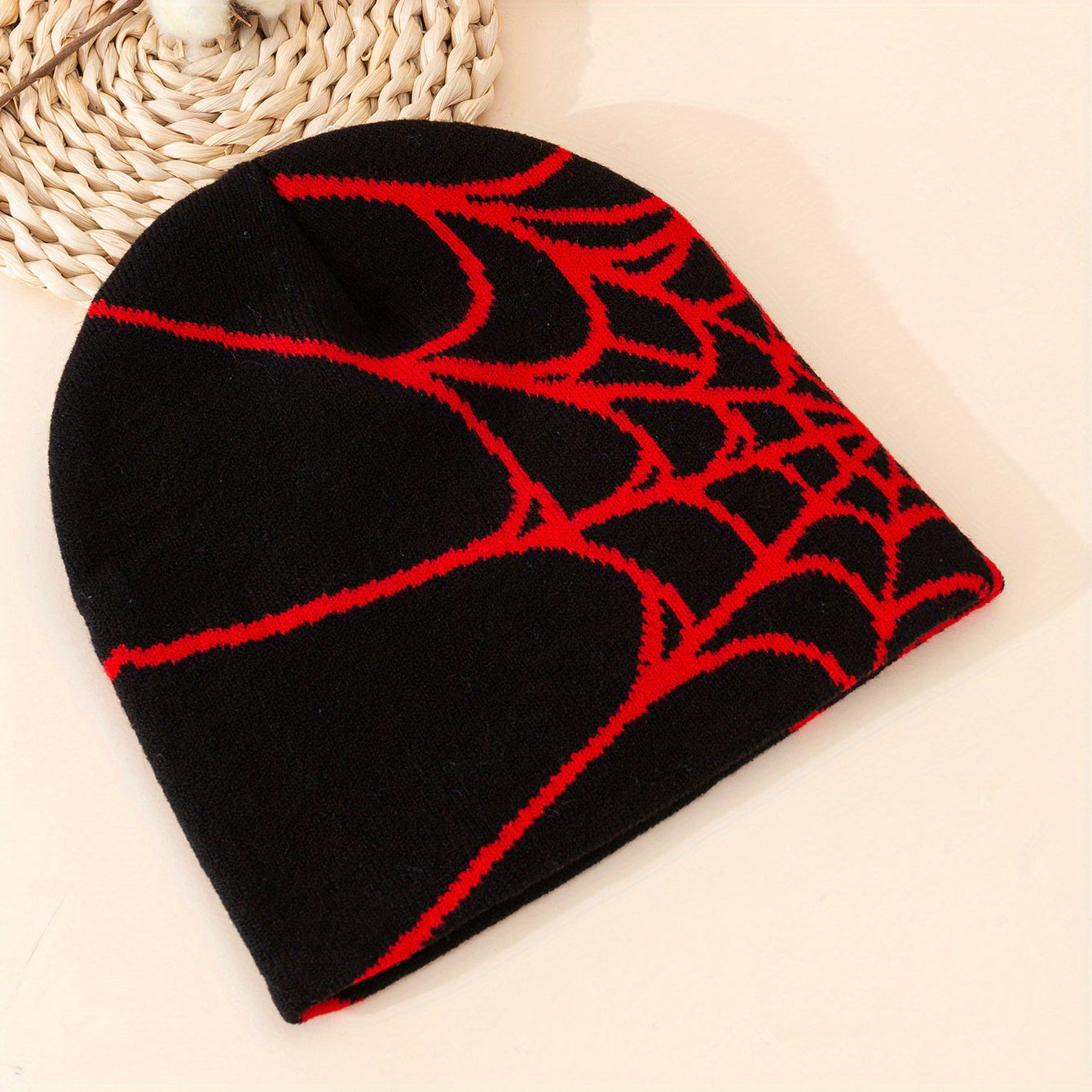 Ear Protection Windproof Knit Beanie Hat Spider Web Embroidery