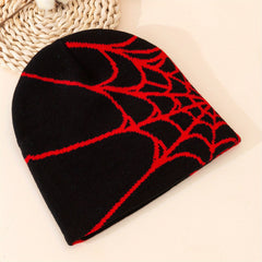 Ear Protection Windproof Knit Beanie Hat Spider Web Embroidery