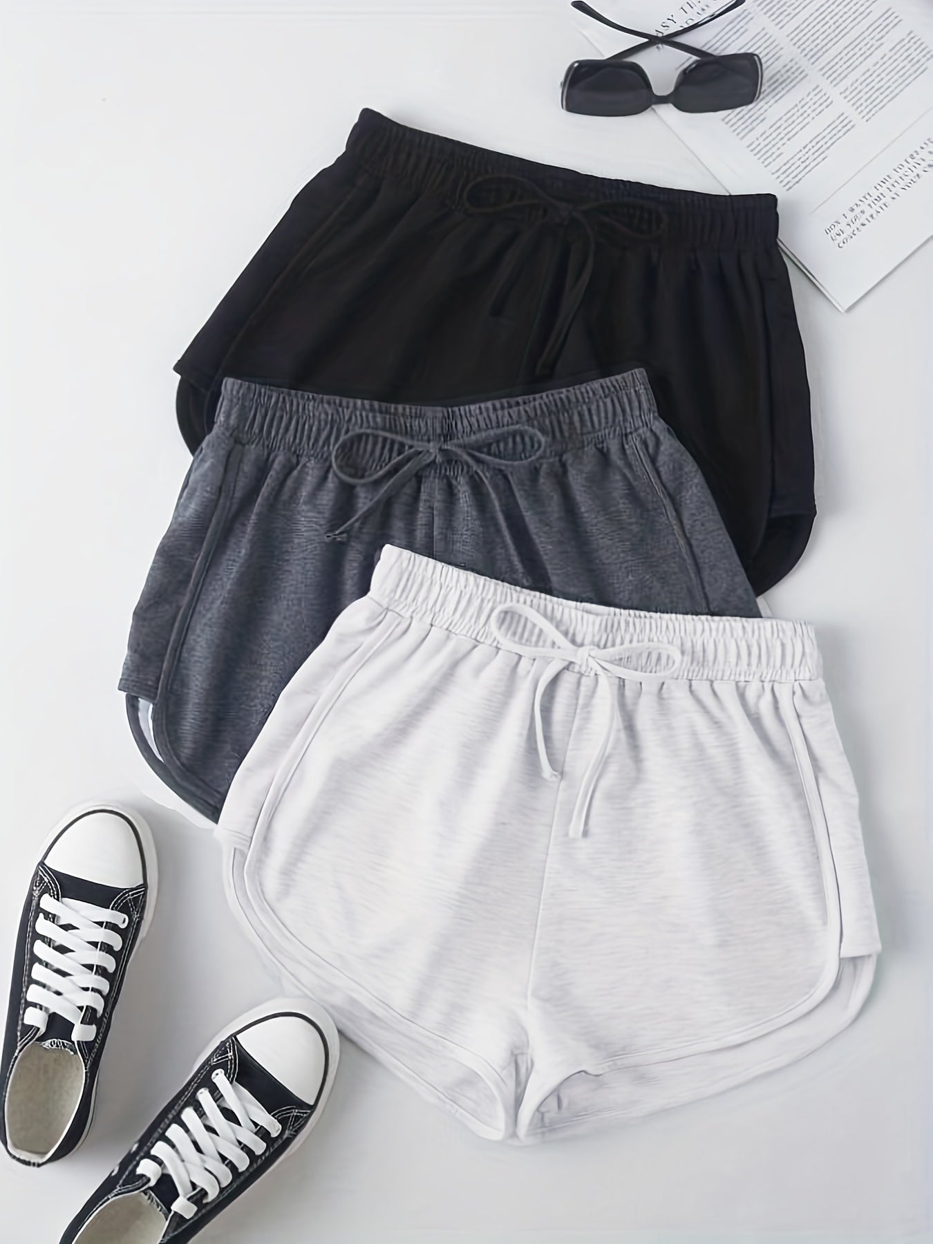 Y2K Drawstring Elastic Waist 3-Piece Set Sports Shorts