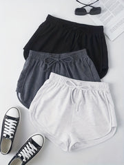 Y2K Drawstring Elastic Waist 3-Piece Set Sports Shorts
