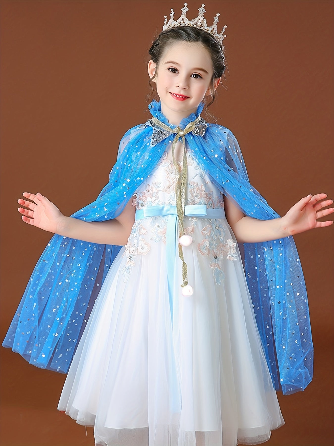 Girls Cartoon Sequin Princess Cloak Cape For Party Cosplay Dress Up