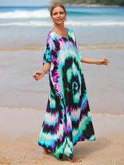 Tie Dye Bat Sleeve V Neck Cover Up Dress