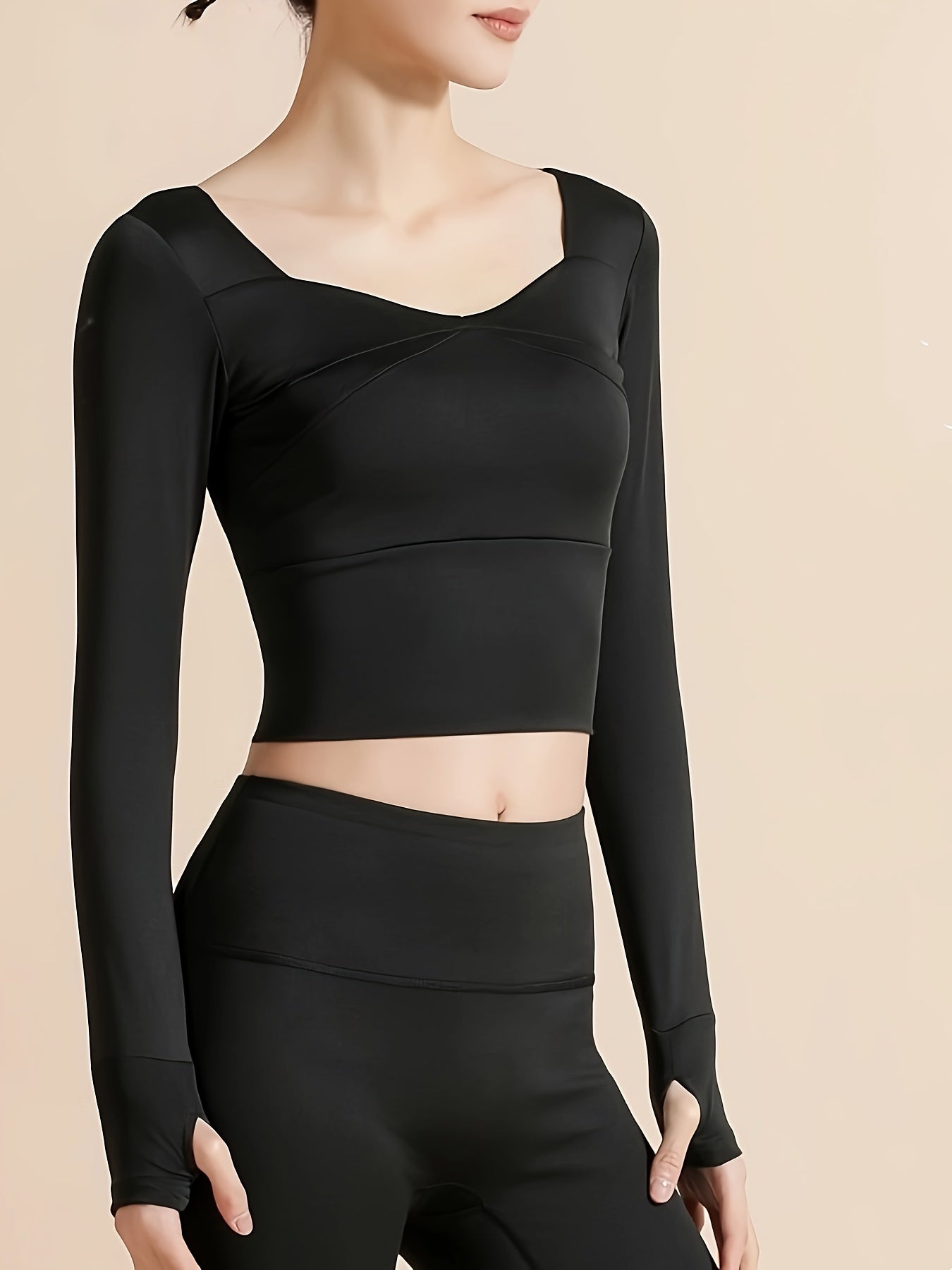 Solid Yoga Quick Drying Crop Top Long Sleeve Running Sports T shirt