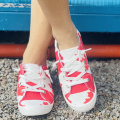 Women's Red Maple Leaf Pattern Canvas Shoes Lace Up Outdoor Sneakers