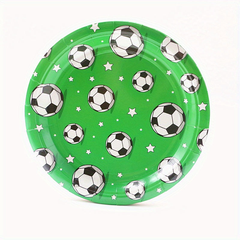 20pcs Soccer Party Plates And Napkins Set - Green Theme Tableware