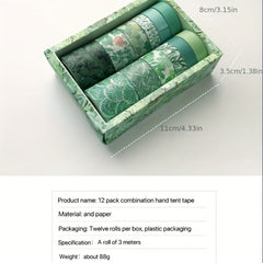 12 Rolls Combination Retro Paper Tape Hand Tent Tape Student DIY Decorative Set