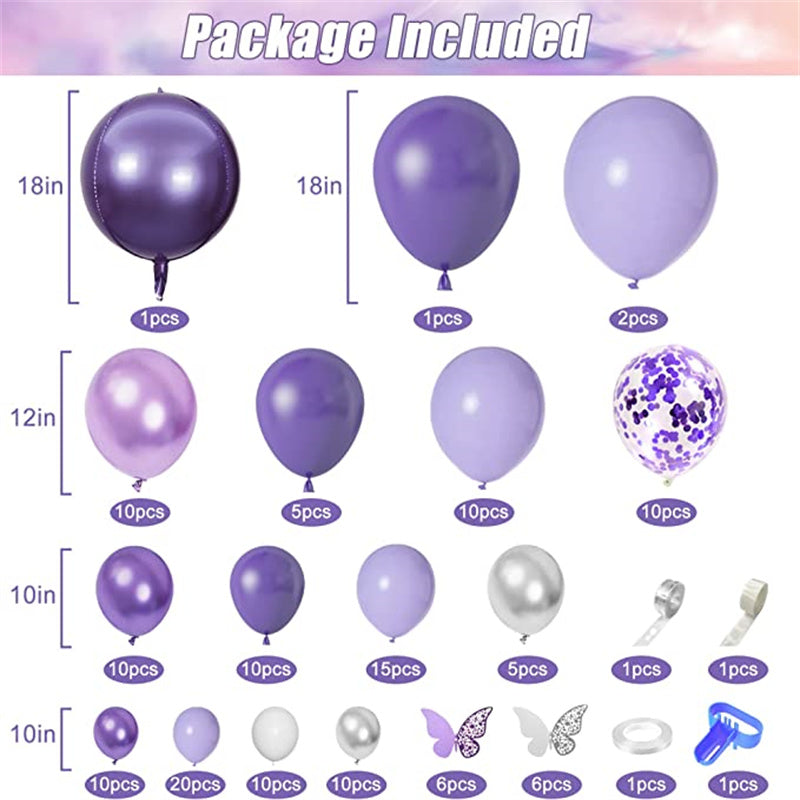 145Pcs Purple Balloons Garland Arch Kit Butterfly Baby Shower Decorations Girl