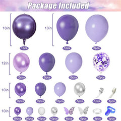 145Pcs Purple Balloons Garland Arch Kit Butterfly Baby Shower Decorations Girl