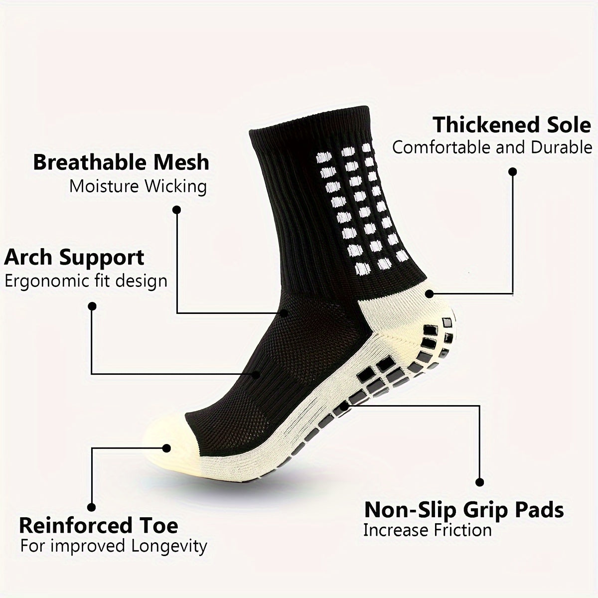 4 Pairs Men's Sports Grip Socks with Grip Pads