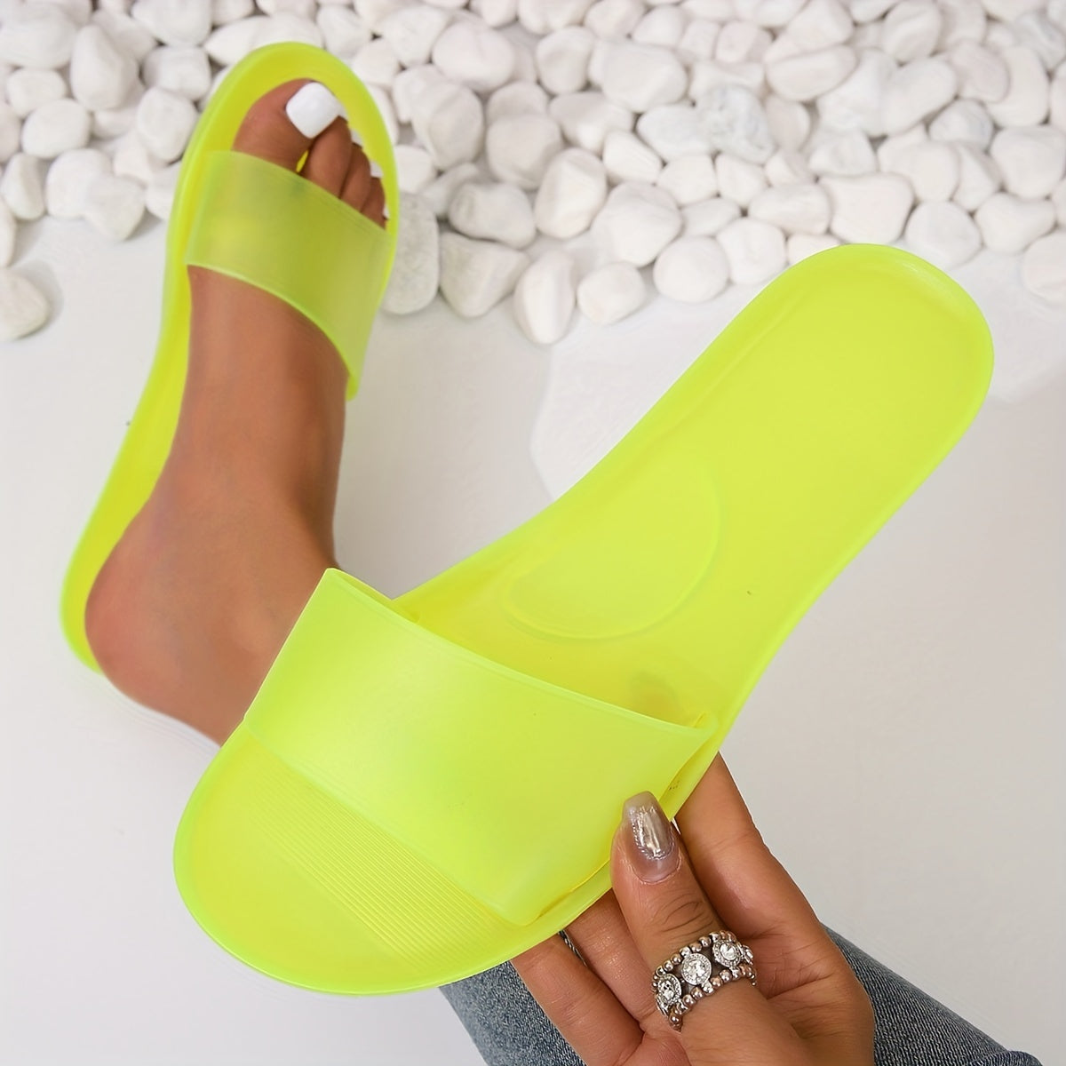 Women's Solid Slide Sandals Casual Jelly Flat Summer Shoes Lightweight