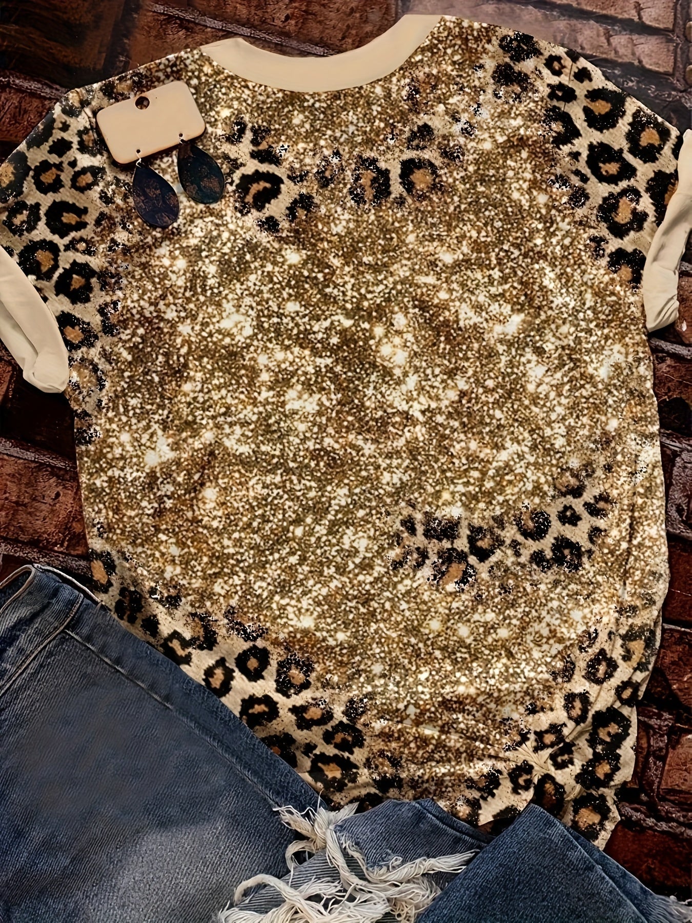 Girls 3D Leopard Print Graphic Crew Neck T shirt Short Sleeve Pull