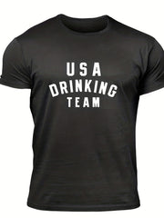 Drinking Team Men's Letter Print T-shirt Casual Stretch Tee