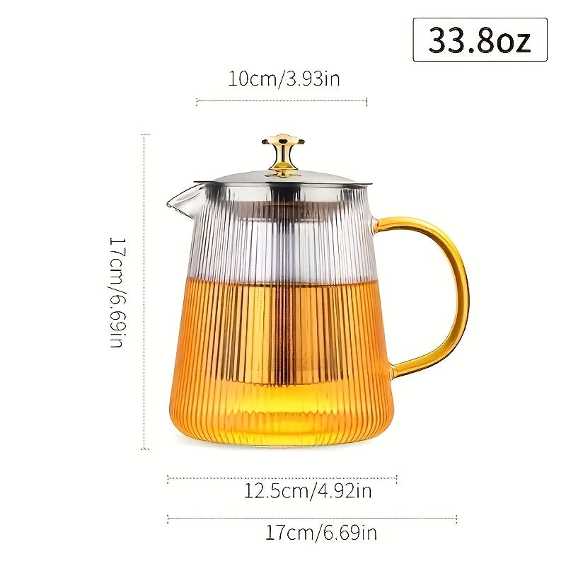 Glass Teapot 1000ml Clear Teapot with Stainless Steel Tea Strainer