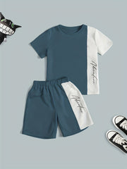Boys Casual Block Letter Graphic Print T-shirt & Shorts Set