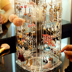 360 Degree Rotating Jewelry Organizer Earring Holder Clear Jewelry Display Rack