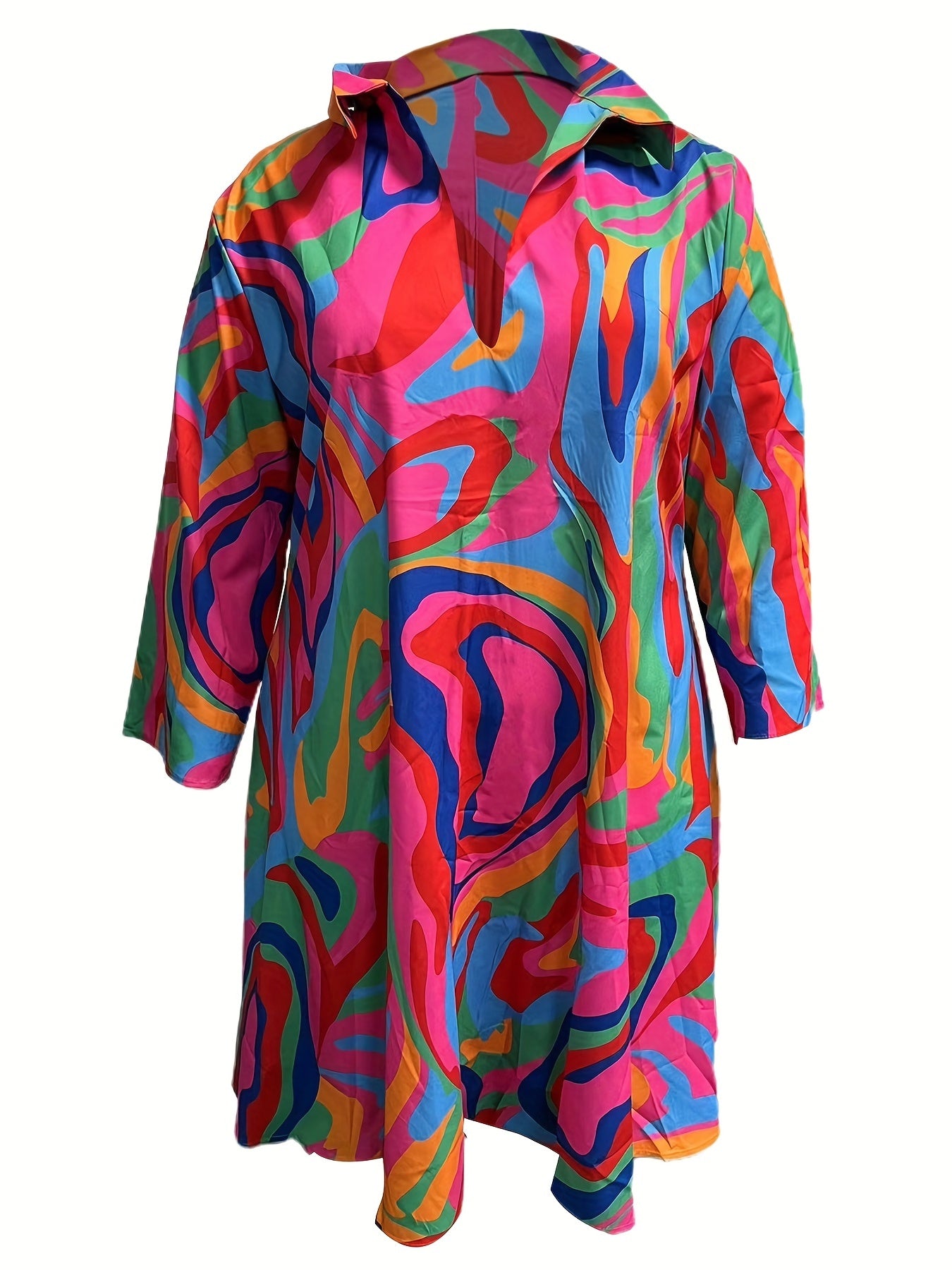Printed Long Sleeve Polo Neck Dress