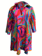 Printed Long Sleeve Polo Neck Dress