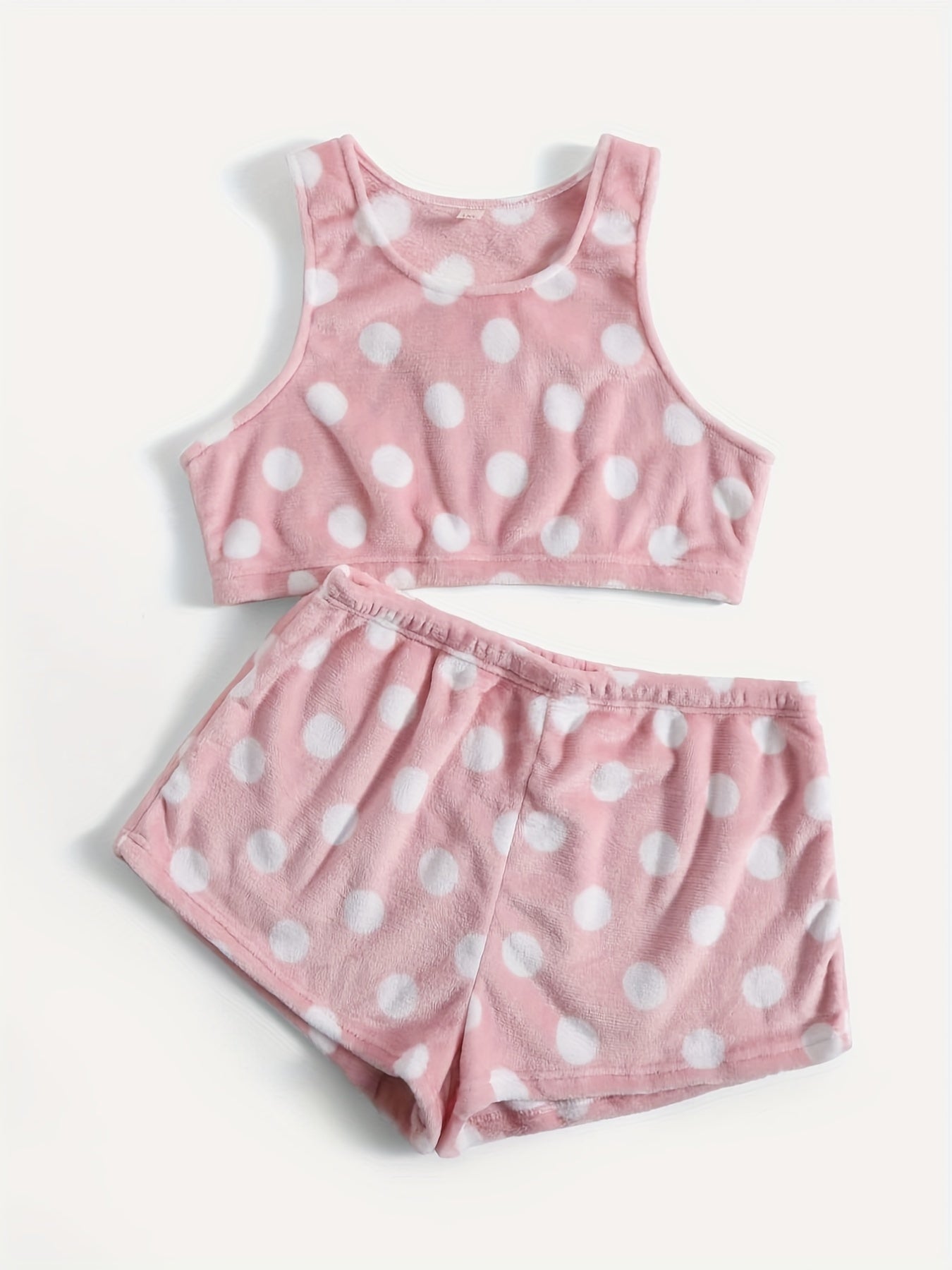 Flannel Polka Dot Print Pajama Set Plus Size