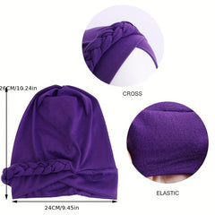 Braided Pre-tied Turban Cap Solid Head Wrap Lightweight Bonnet Chemo Hat