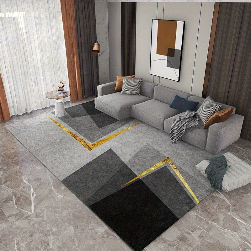 Modern Abstract Geometric Area Rug Non Shedding Grey Floor Carpet