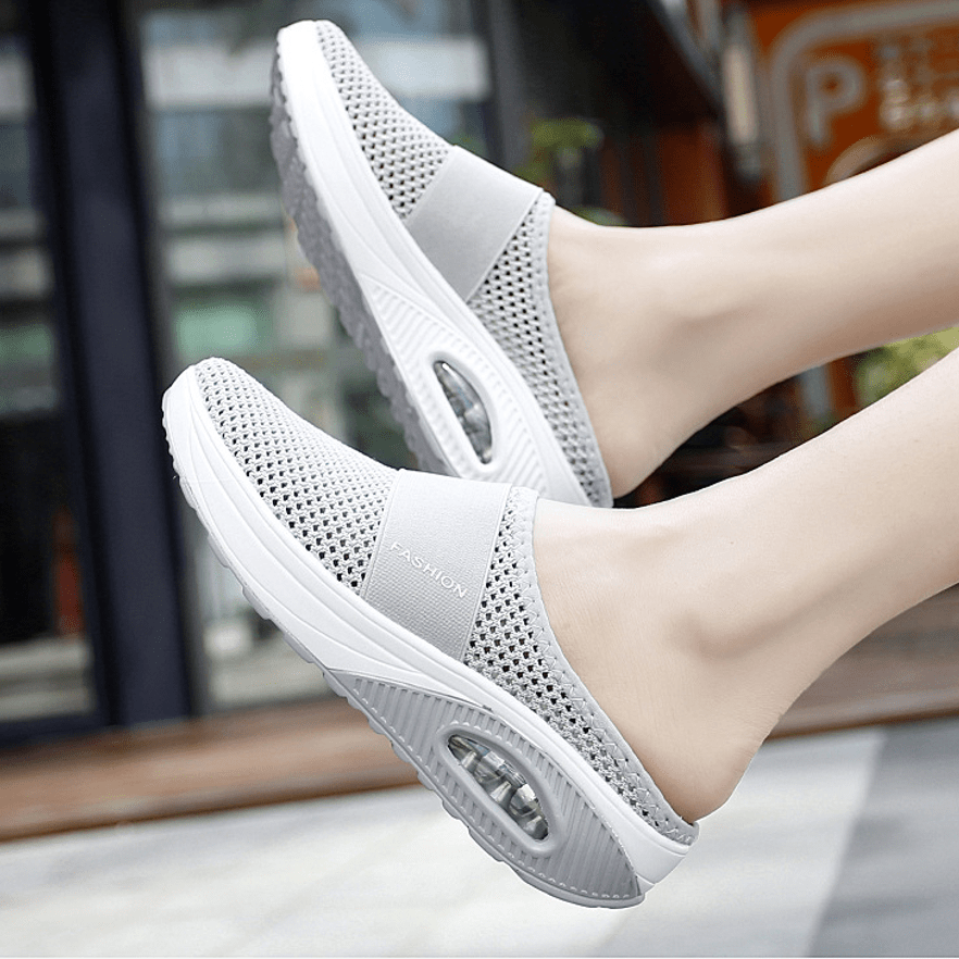Women's Mesh Flat Shoes Slip On Breathable Casual Half Slippers