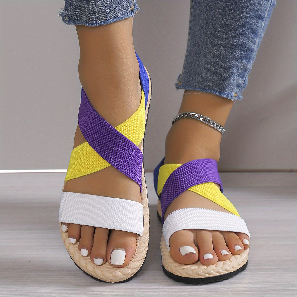 Women's Elastic Band Flat Sandals Casual Lightweight Shoes
