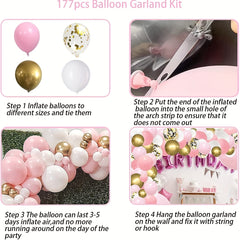 Pink Balloon Garland Kit with Tape, Strip & Ribbons - 177pcs