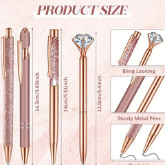 Metal Crystal Pen Set with Pen Holder, Glitter Fancy Ink Desktop Storage Box