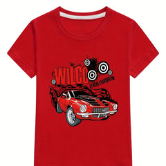Boys Cartoon Car T shirt Cotton Short Sleeves Crew Neck