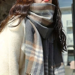 Cashmere Warm Scarf Plaid Print Tassel Shawl Windproof Head Wrap Scarves