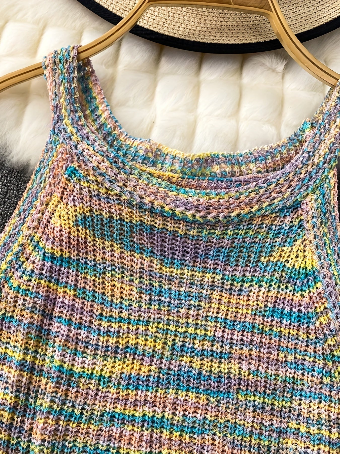 Colorful Knit Halter Neck Top Women's Clothing