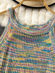 Colorful Knit Halter Neck Top Women's Clothing