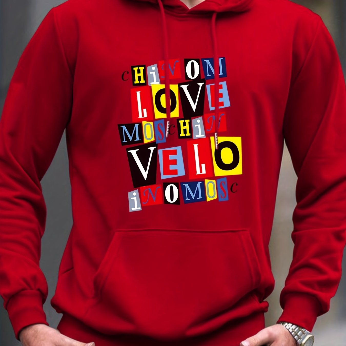 HI MOM LOVE Letter Print Hoodie Men's Casual Graphic Pullover Hooded Sweatshirt