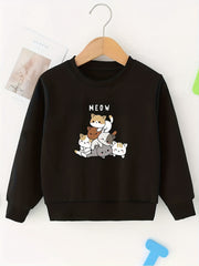 Girls Sweatshirt Stacking Cats Print Long Sleeve Top Pullovers