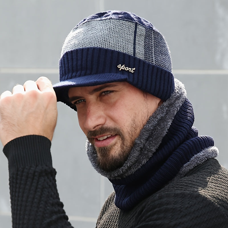 Winter Fishing Hat & Neck Gaiter Set Warm Knitted Hat With Velvet