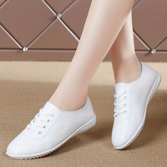 Faux Leather Lace Up Flat Shoes Anti slip Casual Comfortable Walking Shoes