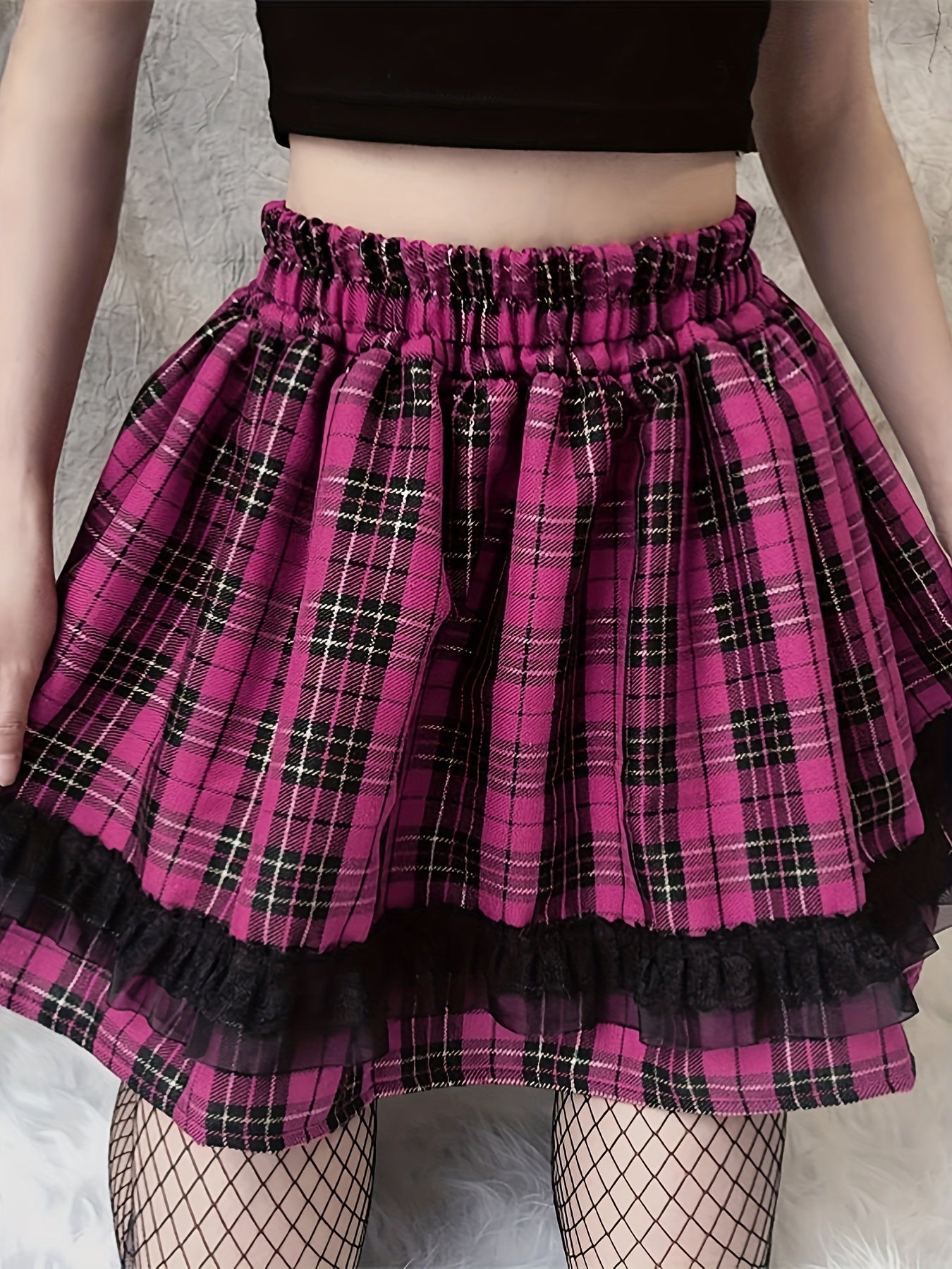 Kpop Plaid Print Pleated Skirts High Waist A Line Women's Clothing