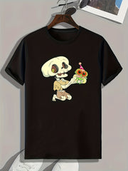 Skeleton Print Men's Tee for Summer