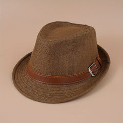 Belt Decor Crochet Fedora Cap Hollow Straw Sun Hat