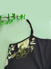 Satin Floral Print Ruffle Trim Cami Sleep Dress