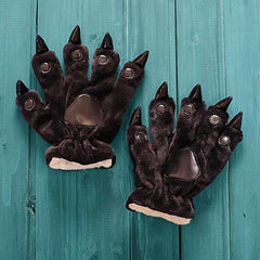 Thick Plush Animal Paw Gloves Winter Warmth Dinosaur & Cat Paw Soft Fleece Lined