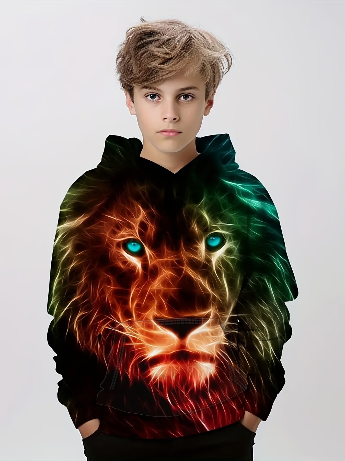 Stylish Lion 3D Print Boys Hooded Sweatshirt For Spring Fall Kids
