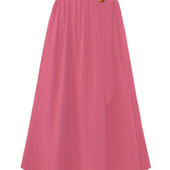 Women's Plus Solid Metal Decor Elastic Belted A line Skirt
