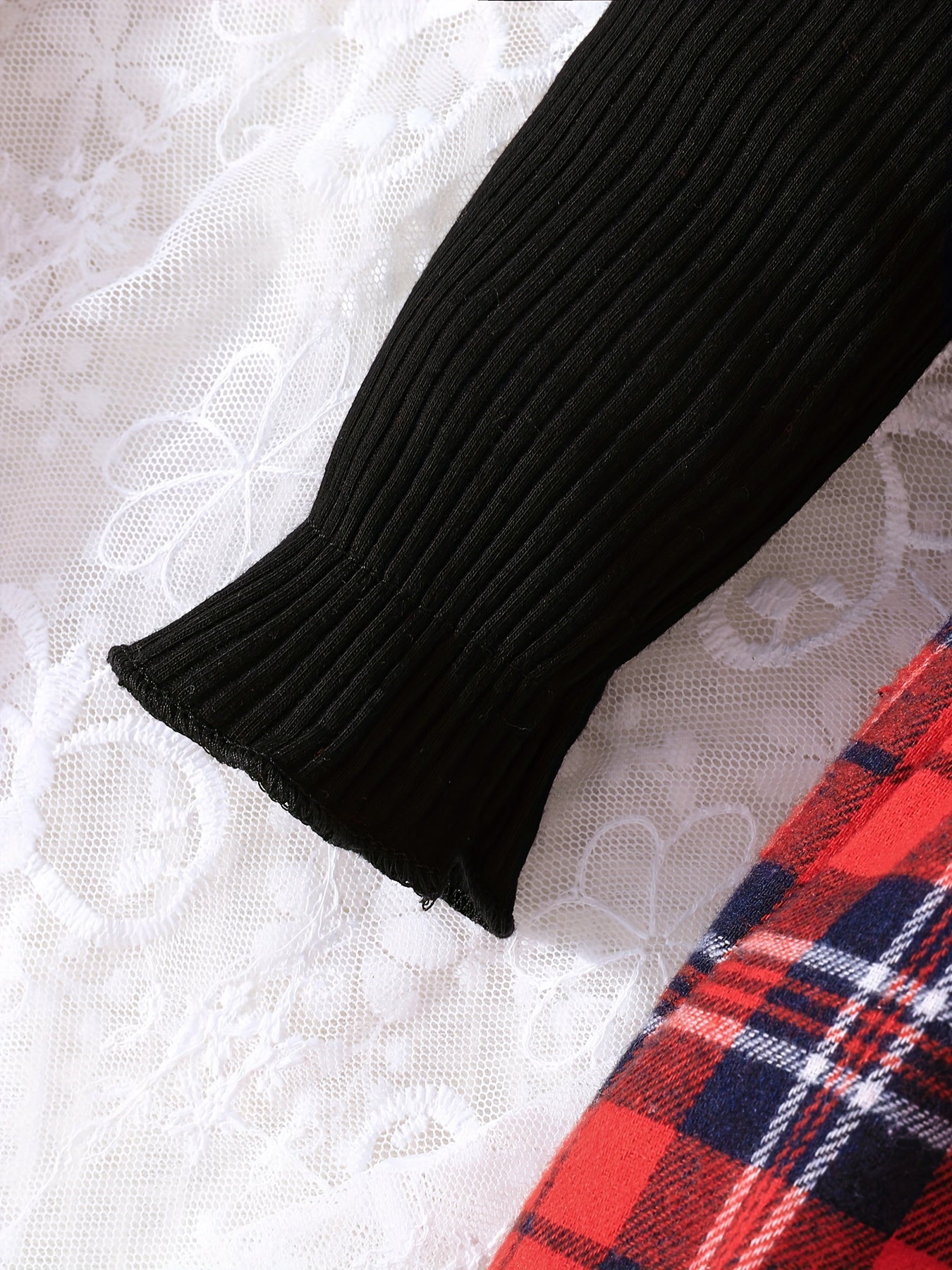 Baby Girl's Red Plaid Long Sleeve Dress Headband Set