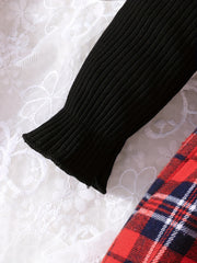 Baby Girl's Red Plaid Long Sleeve Dress Headband Set