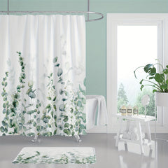 Watercolor Plant Shower Curtain Set Bathroom Decor 12 Hooks