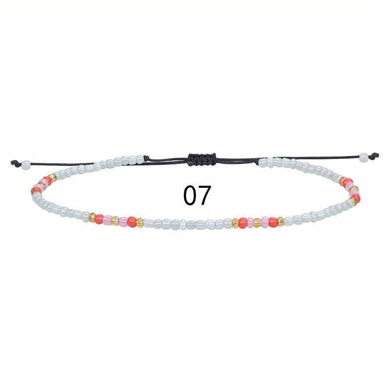 10pcs Colorful Rice Beads Anklet Set Boho Style Bracelet for Women