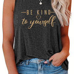 Casual Tank Top Women's Plus Slogan Print Round Neck Tank
